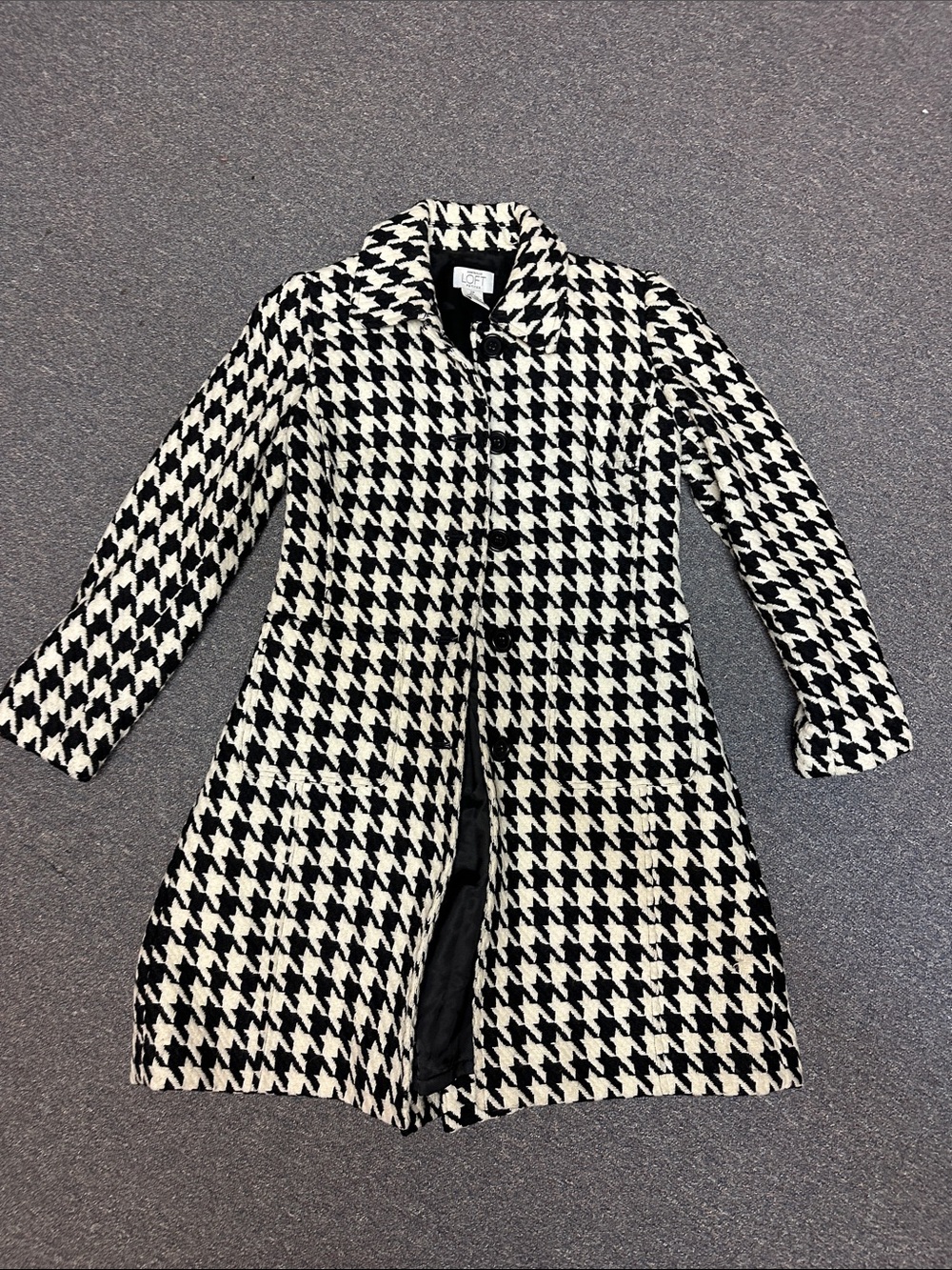 LOFT Black and White Houndstooth Pea Coat